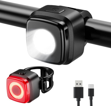OnMeto Fahrradlicht Set,IPX5 Wasserdicht Frontfahrrad Lampe Rücklicht Fahrrad licht,USB Typ-C Wiederaufladbares Fahrradleuchten-Set fahrradlampe