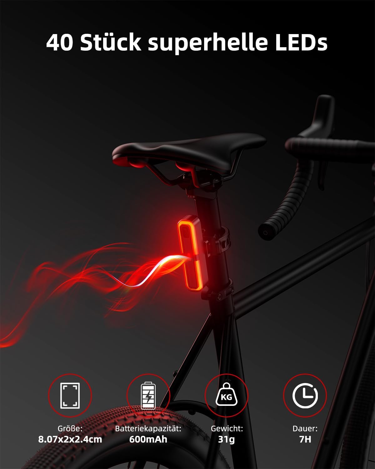 OnMeto Fahrrad Rücklicht Mit Bremsblinkfunktion, StVZO zugelassenen, Led Rücklicht Fahrrad USB Type-C Wiederaufladbares Fahrradlicht hinten Rücklicht Ebike IPX5 Wasserdicht für Rennrad, MTB, E-Bike