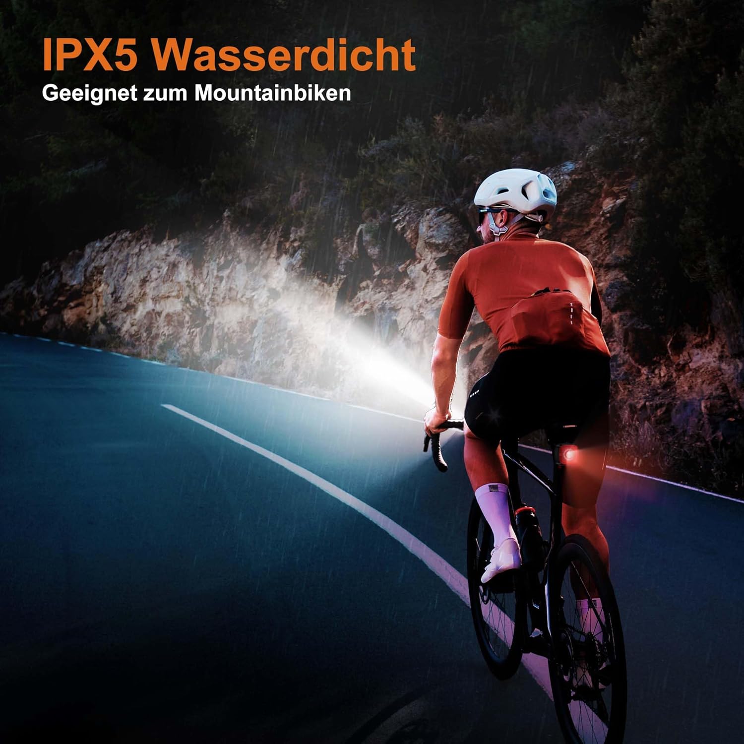 OnMeto Fahrradlicht Set,IPX5 Wasserdicht Frontfahrrad Lampe Rücklicht Fahrrad licht,USB Typ-C Wiederaufladbares Fahrradleuchten-Set fahrradlampe