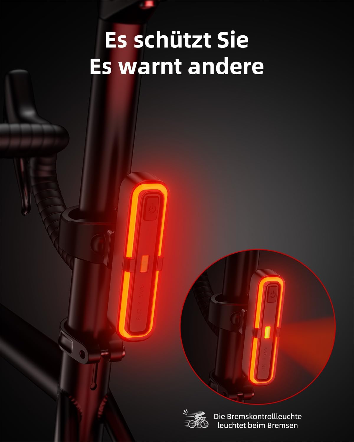 OnMeto Fahrrad Rücklicht Mit Bremsblinkfunktion, StVZO zugelassenen, Led Rücklicht Fahrrad USB Type-C Wiederaufladbares Fahrradlicht hinten Rücklicht Ebike IPX5 Wasserdicht für Rennrad, MTB, E-Bike