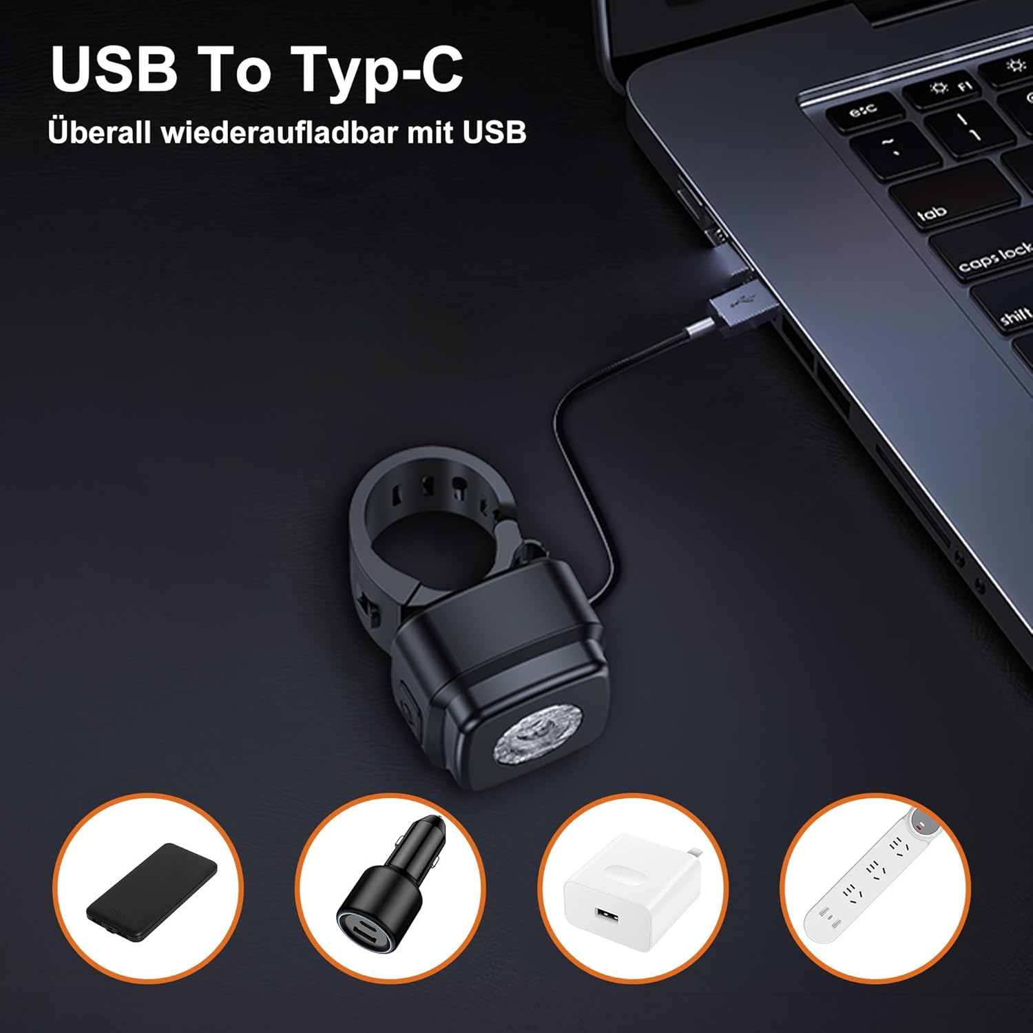 OnMeto Fahrradlicht vorne, IPX5 Wasserdicht Frontfahrrad Lampe Fahrrad licht，USB Type-C Wiederaufladbares Fahrradleuchten für Fahrrad