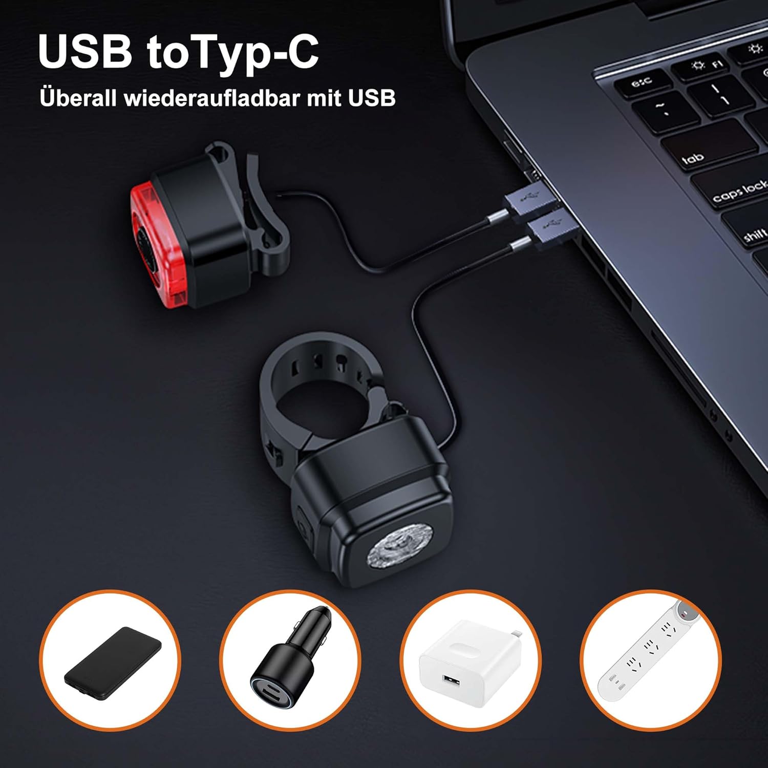 OnMeto Fahrradlicht Set,IPX5 Wasserdicht Frontfahrrad Lampe Rücklicht Fahrrad licht,USB Typ-C Wiederaufladbares Fahrradleuchten-Set fahrradlampe