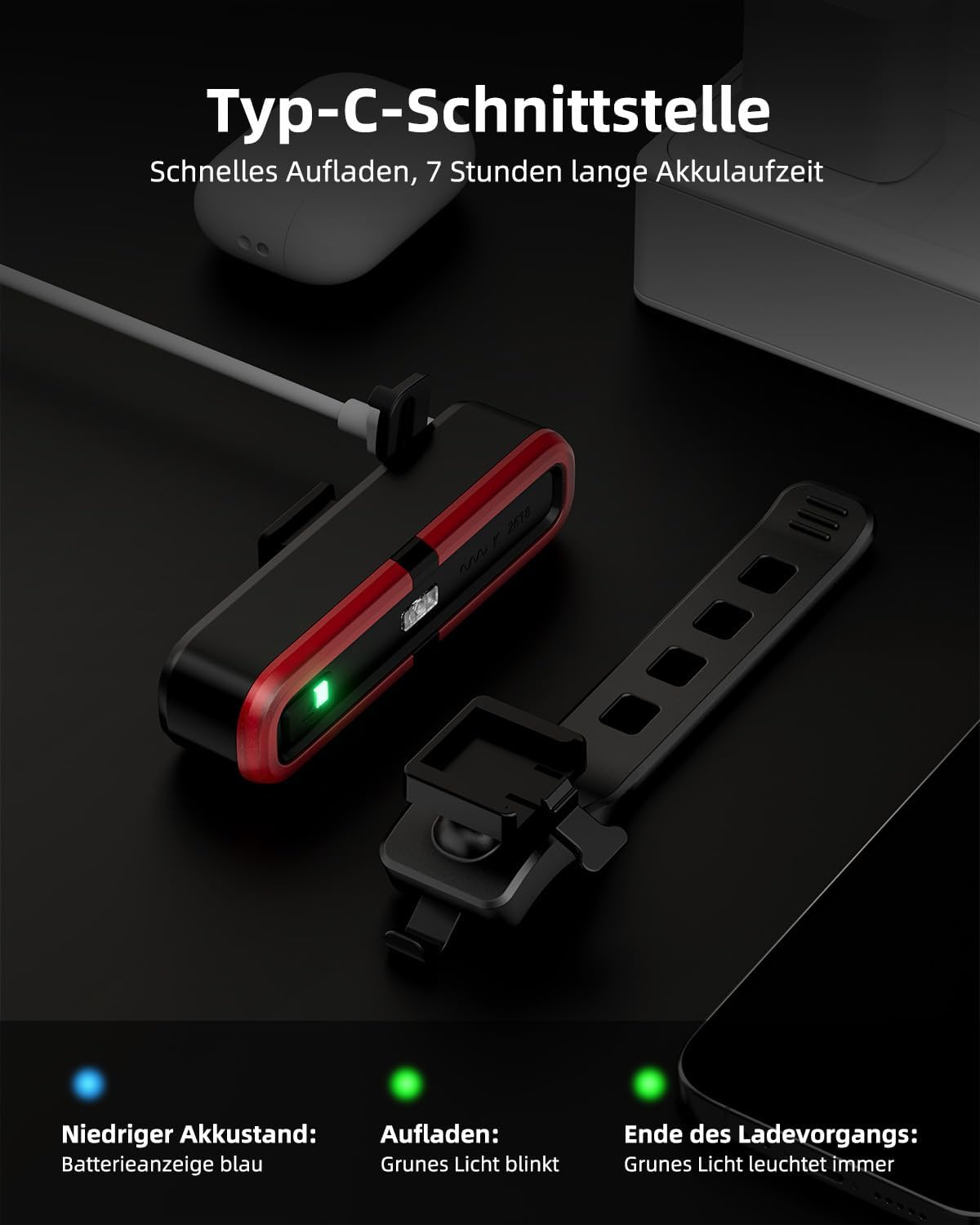 OnMeto Fahrrad Rücklicht Mit Bremsblinkfunktion, StVZO zugelassenen, Led Rücklicht Fahrrad USB Type-C Wiederaufladbares Fahrradlicht hinten Rücklicht Ebike IPX5 Wasserdicht für Rennrad, MTB, E-Bike
